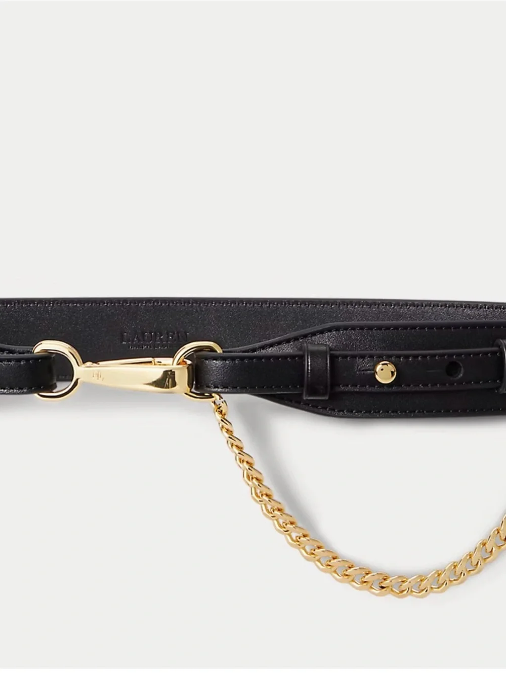 LAUREN RALPH LAUREN MEDIUM Women's Dog-Clip Leather Chain-Trim Belt Black